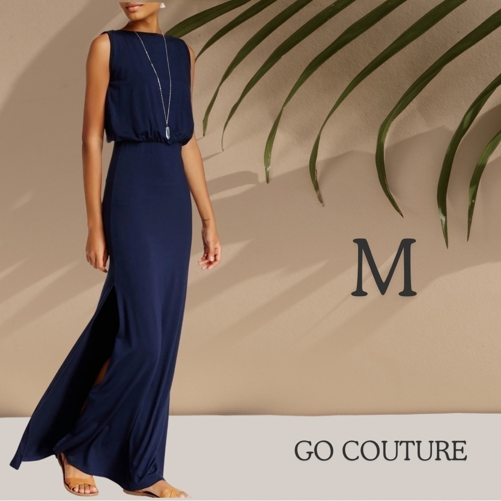 NWT GO COUTURE Sleeveless Navy Blouson Maxi Dress - Medium -